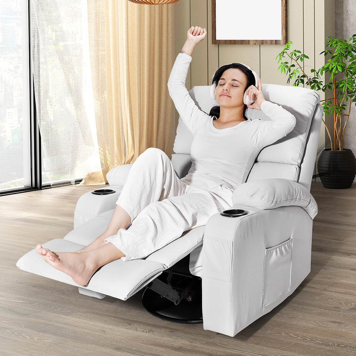 LAFWELL Rocking Recliner Chair, Massage Rocker Recliner Chair with Vibration Massage and Heat, 360° Swivel Recliner Chairs, Living Room, Bedroom, Nursery, RV, Grey