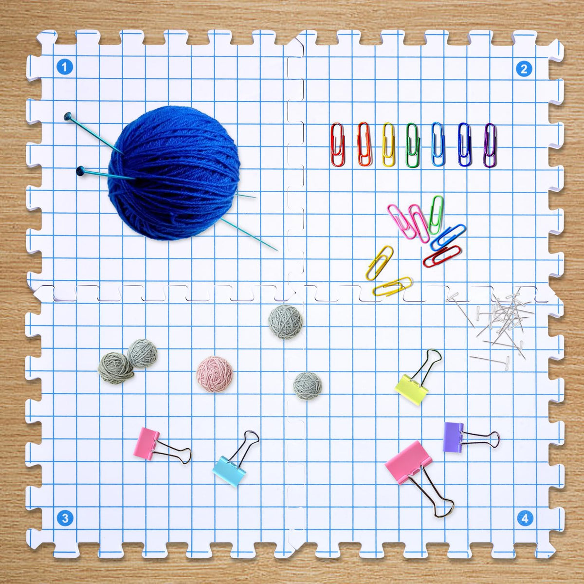 Interlocking Blocking Mats - 4-Pack Blocking Mats for Knitting and Crochet Projects, 12'' W x 12'' L Knitting Blocking Mats with 50 T-Pins