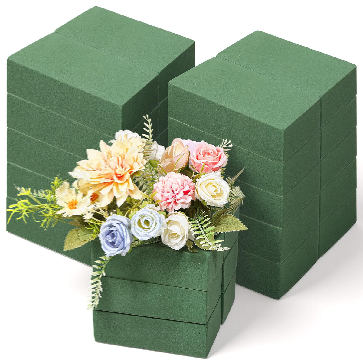 Kenaeooe 24 Pcs Floral Foam Blocks Green Flower Foam for Wet and Dry Arrangements Premium Phenolic Plastic Plant Foams Brick for Fresh Artificial Flowers, Diy Crafts, Weddings, Home Decor (5.5 X 3.1 X