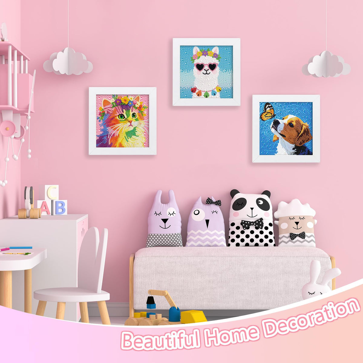 Leixonl 4 Packs 5D Diamond Art Kits for Kids Ages 6-8-9-12,Arts and Crafts Set for Home Wall Decor.Gem Art by Number Kits Arts and Crafts Kits(5.9x5.9inch) (4-pack-15-cat Dog cat Alpaca)