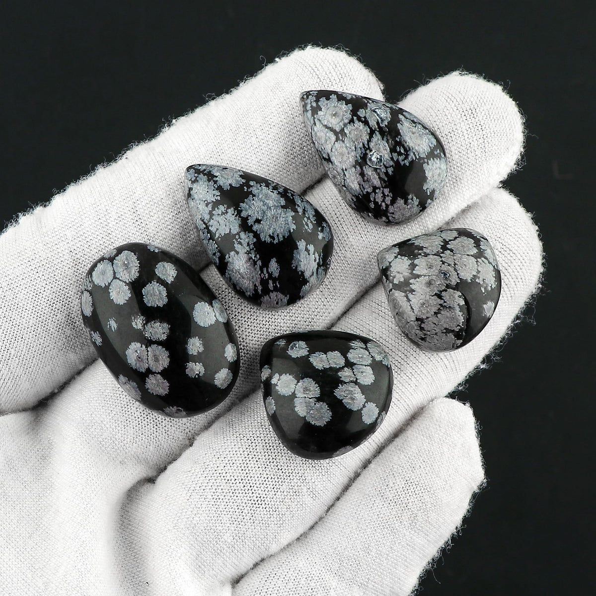 CRYSTALIS Wholesale 5pcs Natural Snowflake-Obsidian Loose Gemstone Bulk Cabochons Jewelry Making Supply, Chakra Healing Polished Stones, Wire Wrapping, DIY, Gem Collection, Mix-Shape, 15-20mm