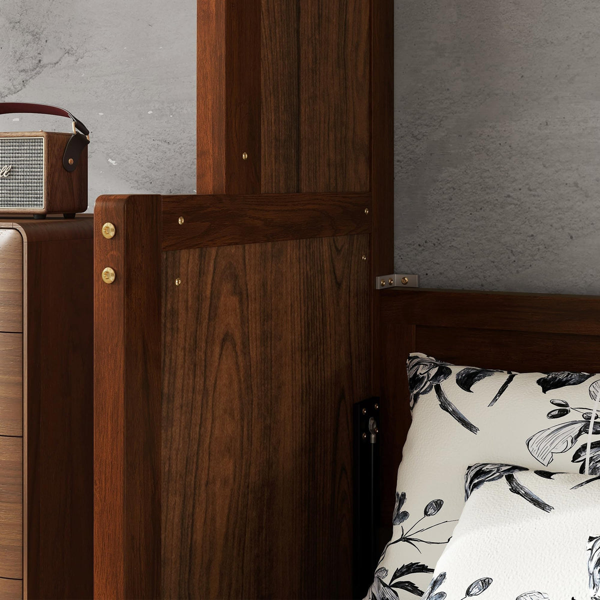 Ball & Cast Queen Size Murphy Bed W/Desk,Horizontal Hidden Wall Bed W/Gas Struts,Space-Saving Murphy Bed Cabinet for Home Office,Apartment,Guest Room,Walnut