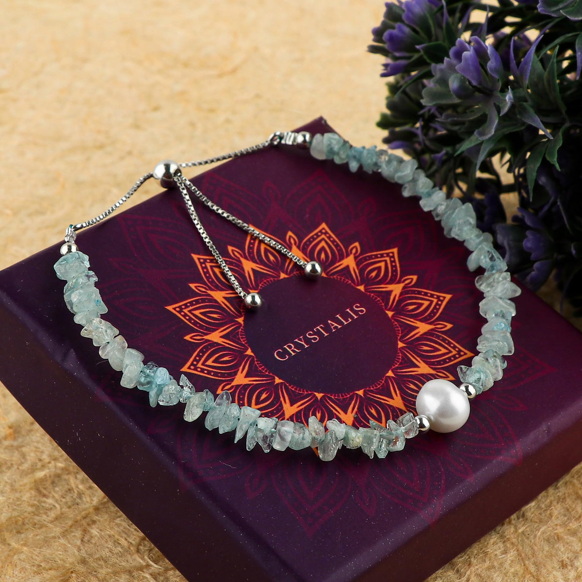 CRYSTALIS Natural Aquamarine Beads Slider Bolo Bracelet with Elegant Pearl, Uncut Chips Nuggets Crystals, Chakra Healing Gemstone, Women Jewelry, 925 Sterling Silver Slider 10 inch