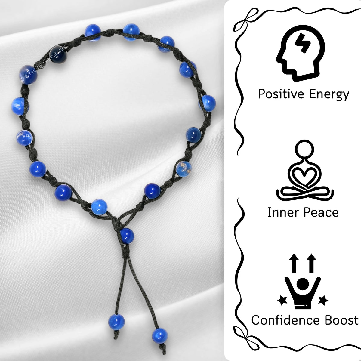 Amazing Gemstone Sodalite Anklet Ankle Bracelets for Women - Waterproof Beaded Healing Crystal Anklets, Plus Size Chakra Gemstone Bead Anklet (Stretchy Adjustable - Hand Knotted)