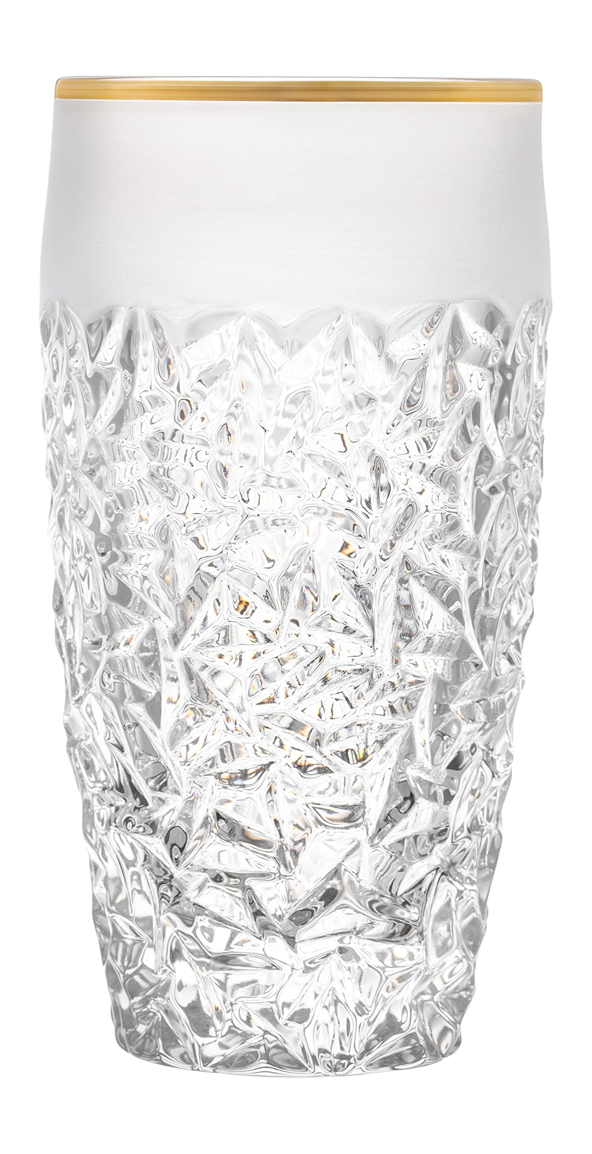 Barski - European Quality Glass - Crystal - Set of 6 - Highball - Hiball Tumblers - 16 oz. - Raindrop Design with Frosted Border and Gold Rim on Tumbler - Glasses are Made in Europe
