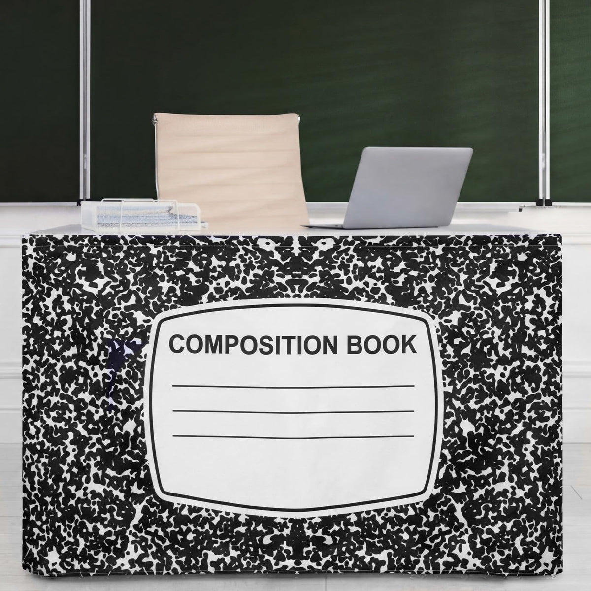 Windkream 14 ft Composition Book Table Skirt for Teacher Desk Rectangular Tablecloth Skirt Polyester Classroom Tableskirt for Teacher Preschool Decorations Back to School Party Supplies