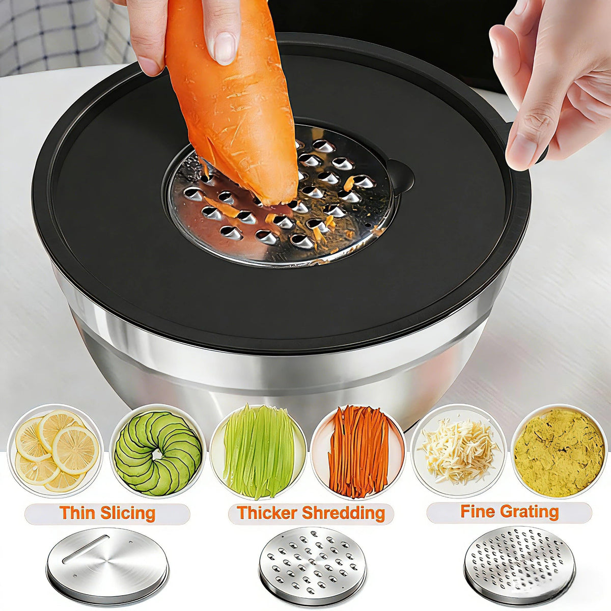 Thickened Heavy-Duty 26pcs Stainless Steel Bowl, Mixing Bowl Set with Lid, Grater Attachment, Non-Slip Bottom and Kitchen Gadget Set, Sizes 7, 4, 2.5, 2.0, 1.5, 1QT, Ideal for Mixing and Serving