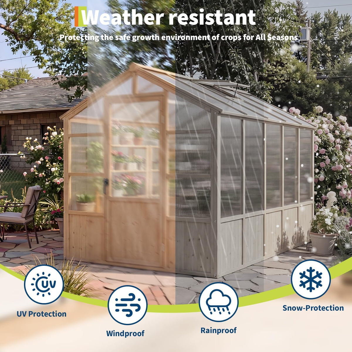 GarveeLife 6'x10' Wooden Greenhouse for Outdoor, Large Walk-in Greenhouse Kit with Ventilated Window, Door & Polycarbonate Panels, Heavy Duty Wood Frame Green House for Patio Garden Backyard