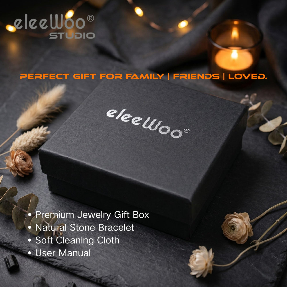 eleewoo Handmade 15mm Arrow Black Tourmaline Bracelet for Men Women, Bold Statement Grounding & Protection Crystal Jewelry, Beaded Stretch Bracelet in Premium Gift Pouch