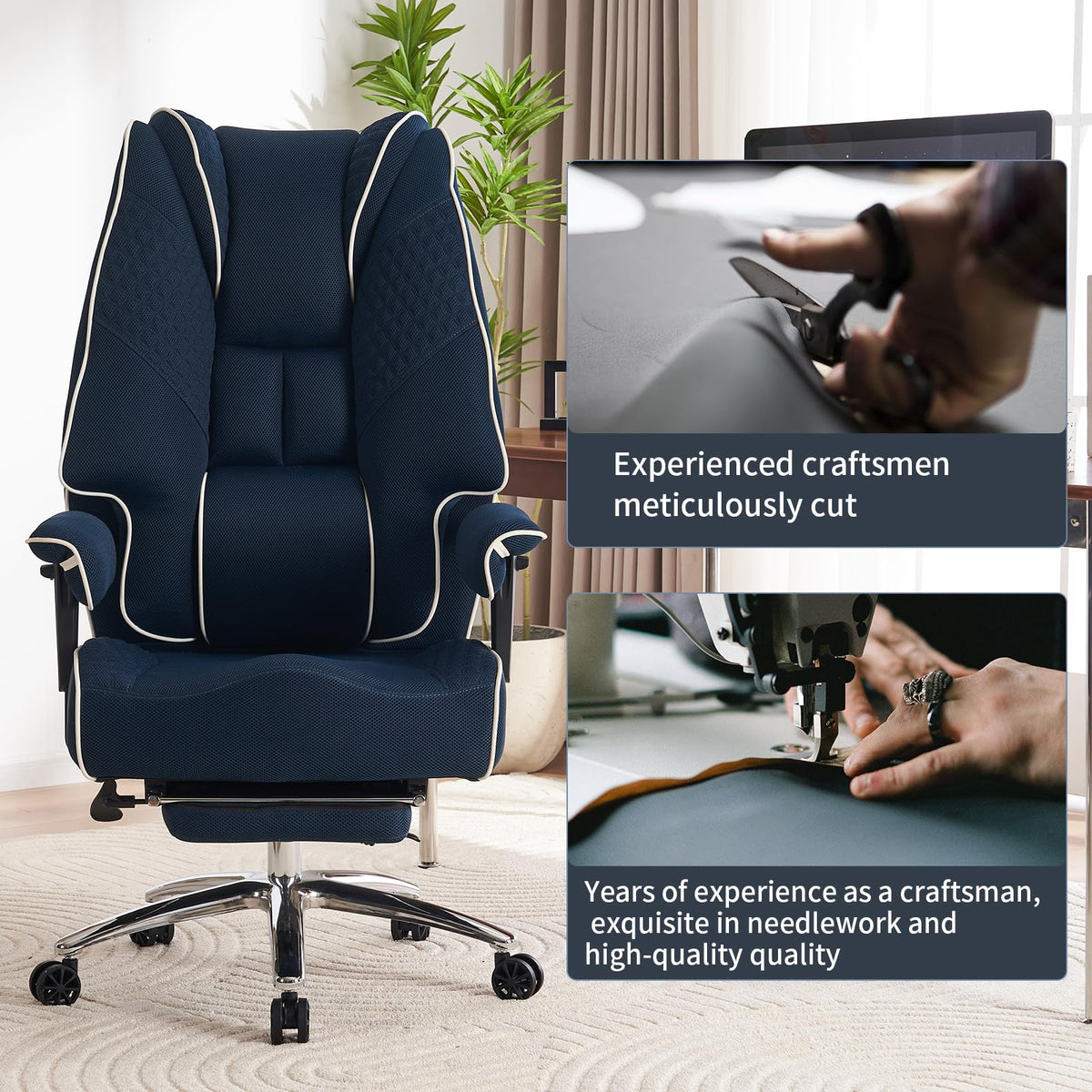 EXCEBET Big and Tall Office Chair 400lbs Wide Seat, Leather High Back Executive Office Chair with Foot Rest, Ergonomic Chairs Lumbar Support for Lower Back Pain Relief (Mesh Dark Blue)