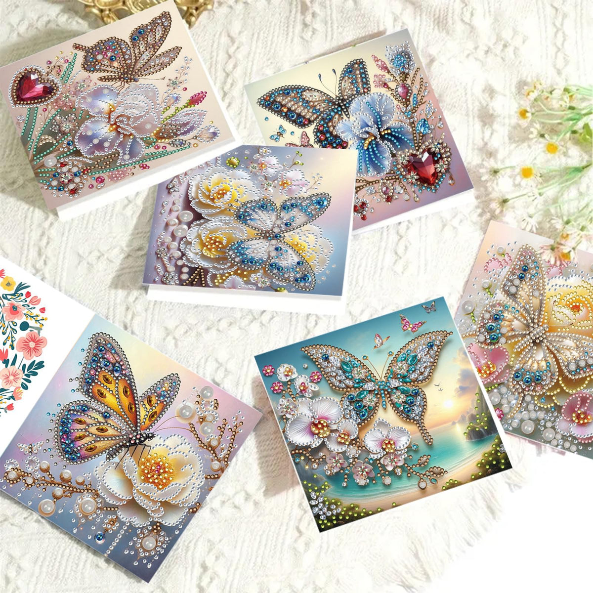 Xylzzuit 6Pcs Diamond Art Painting Greeting Card with Envelopes Holiday Folding Thank You Cards Gem by Numbers Craft Blessing Gift for Family Friend Birthday (Butterfly03)