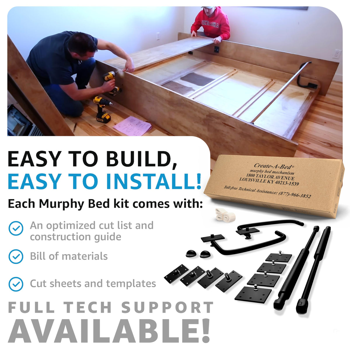 Create-A-Bed Adjustable Twin Size Deluxe Murphy Bed Kit, Horizontal