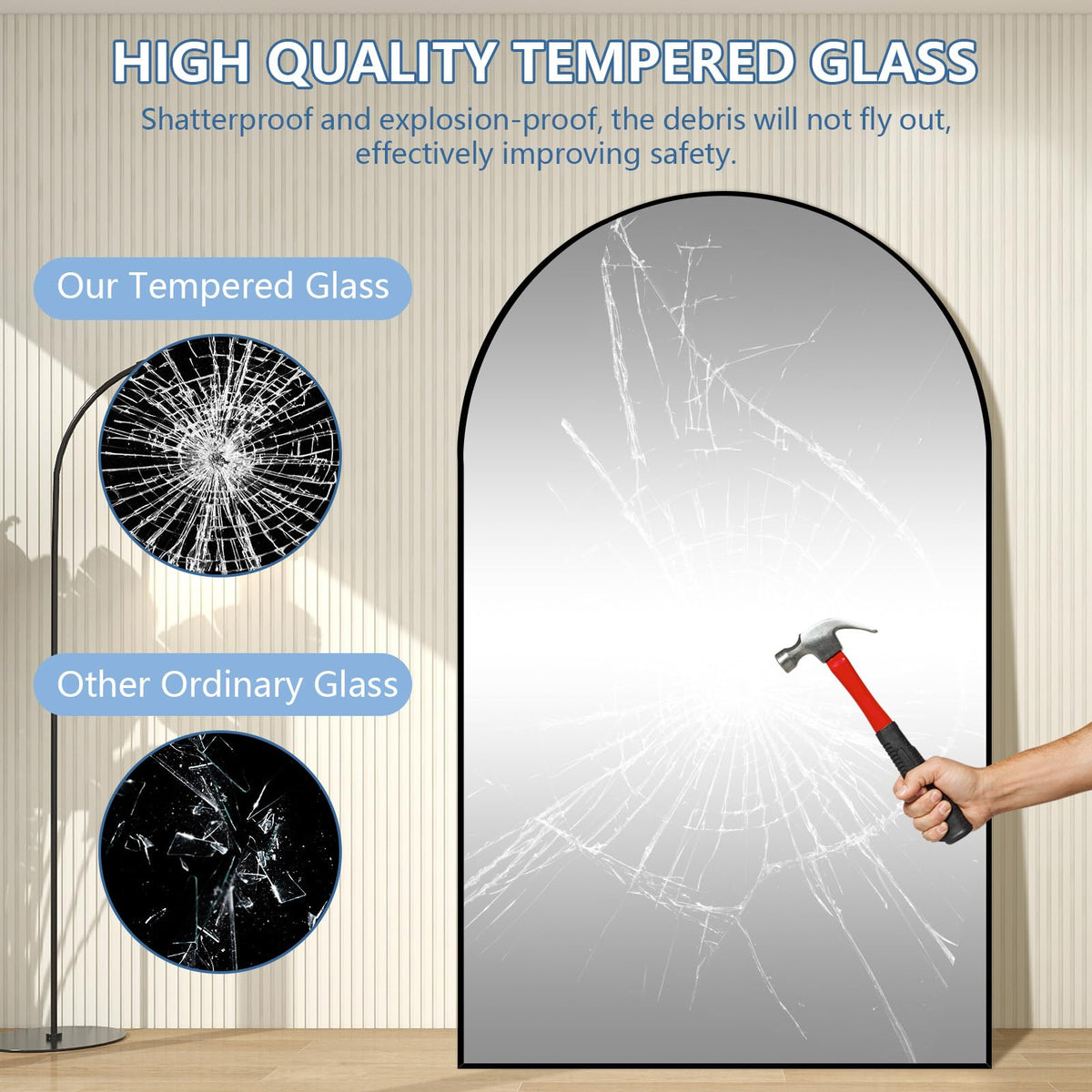 Arched Full Length Mirror, 76"X44" Oversized Black Floor Mirror Full Length, Tempered Glass Large Free Standing Mirror for Bedroom Living Room Clothing Store Gym, Aluminum Alloy Frame