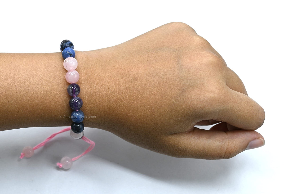 Amazing Gemstone Bracelet for Anxiety and Stress Manifestation - Rose Quartz Sodalite Amethyst Bracelet Set for Men Women Healing Calming Anxiety Stress Relief Gifts Pulseras Para Hombres Mujer
