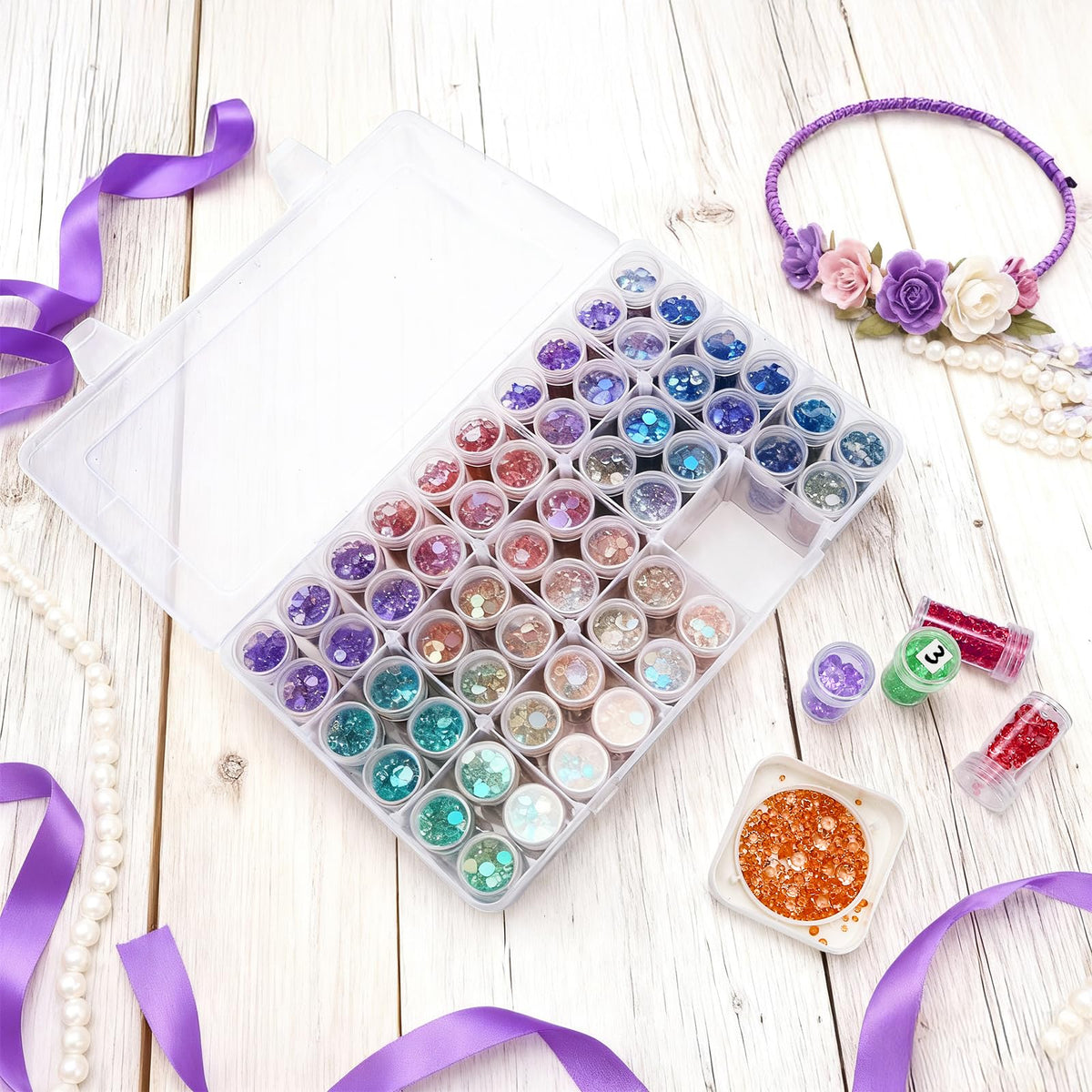 Pumtus 2 Pack Diamond Art Storage Containers, 120 Grids Beads Organizer Box with Label Stickers, Plastic 5D Embroidery Accessories Storage Case Jars for DIY, Art, Craft, Rhinestone, Seed