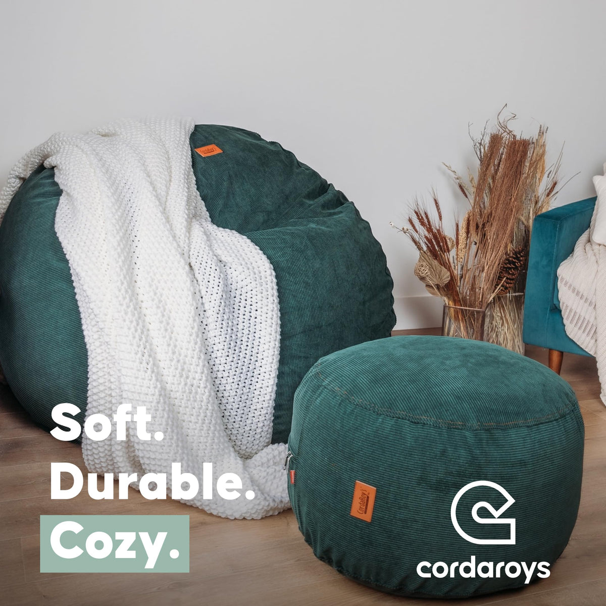 CordaRoy's Chenille Bean Bag Chair, Convertible Chair Folds from Bean Bag to Lounger, As Seen on Shark Tank, Moss - Queen Size