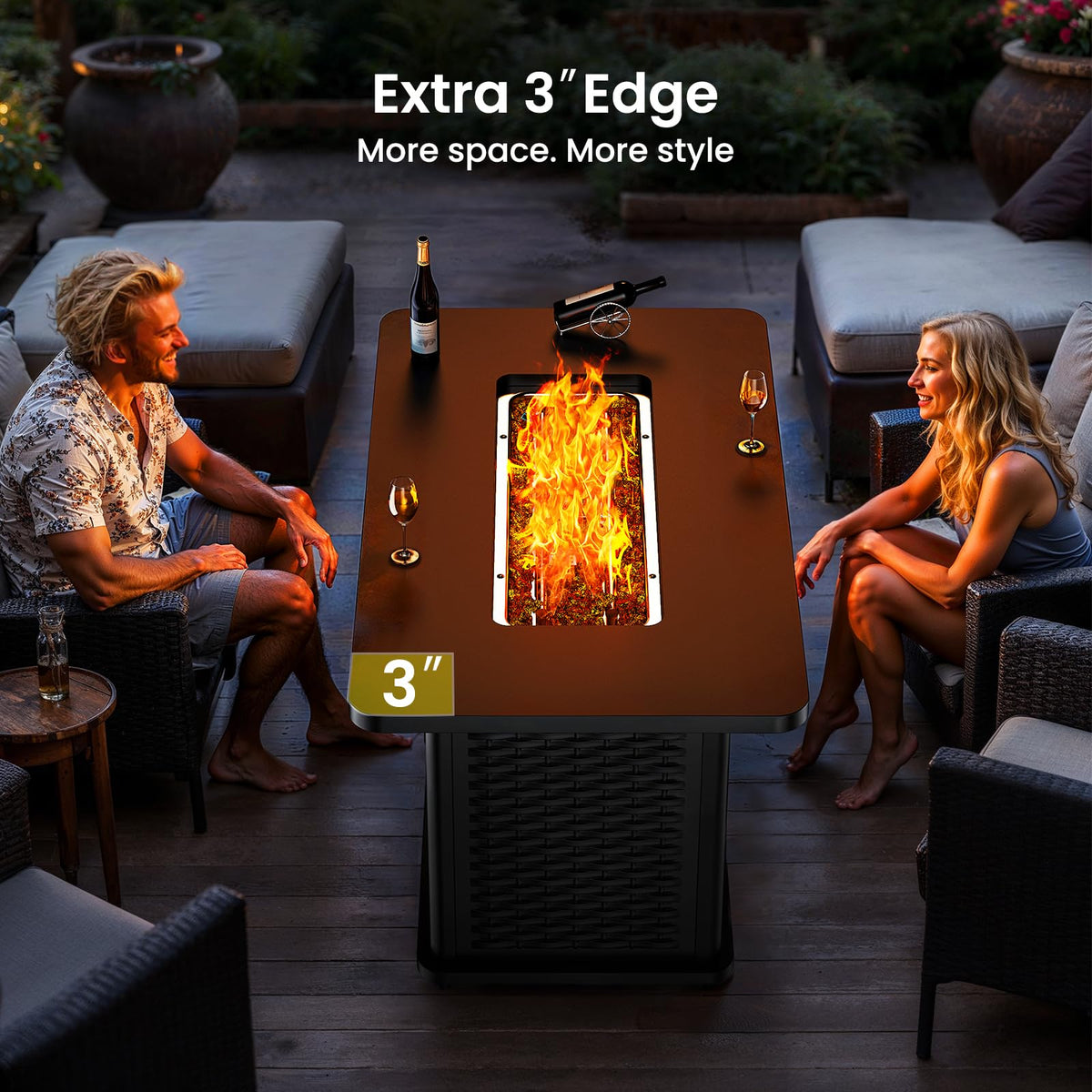 Ciays 43-Inch Rectangular Propane Fire Pit with 60,000 BTU Output, Gas with Cover and Rocks, Table CSA-Certified 2 in 1Table Gatherings Parties with 304 Stainless Steel H-Burner