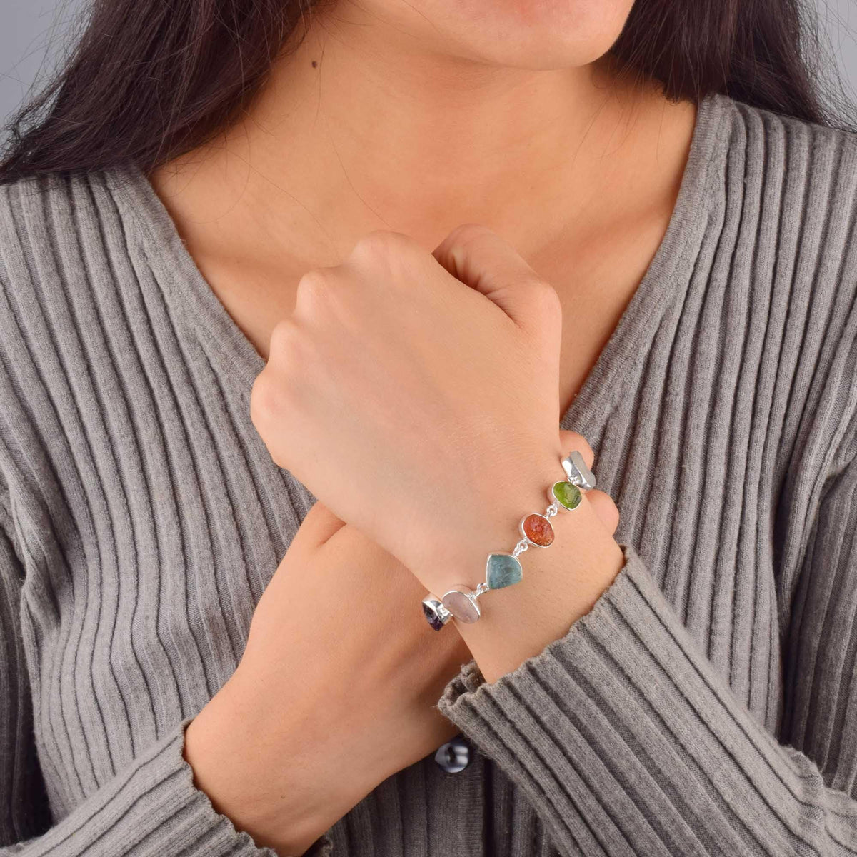 MANILATA Natural Multi Stone 7 Chakra Bracelet Spiritual Protection, Adjustable link Bracelet, Healing Crystals, Birthday, Gift for Her, Gemstone Jewelry 8 inch AAA+ Quality