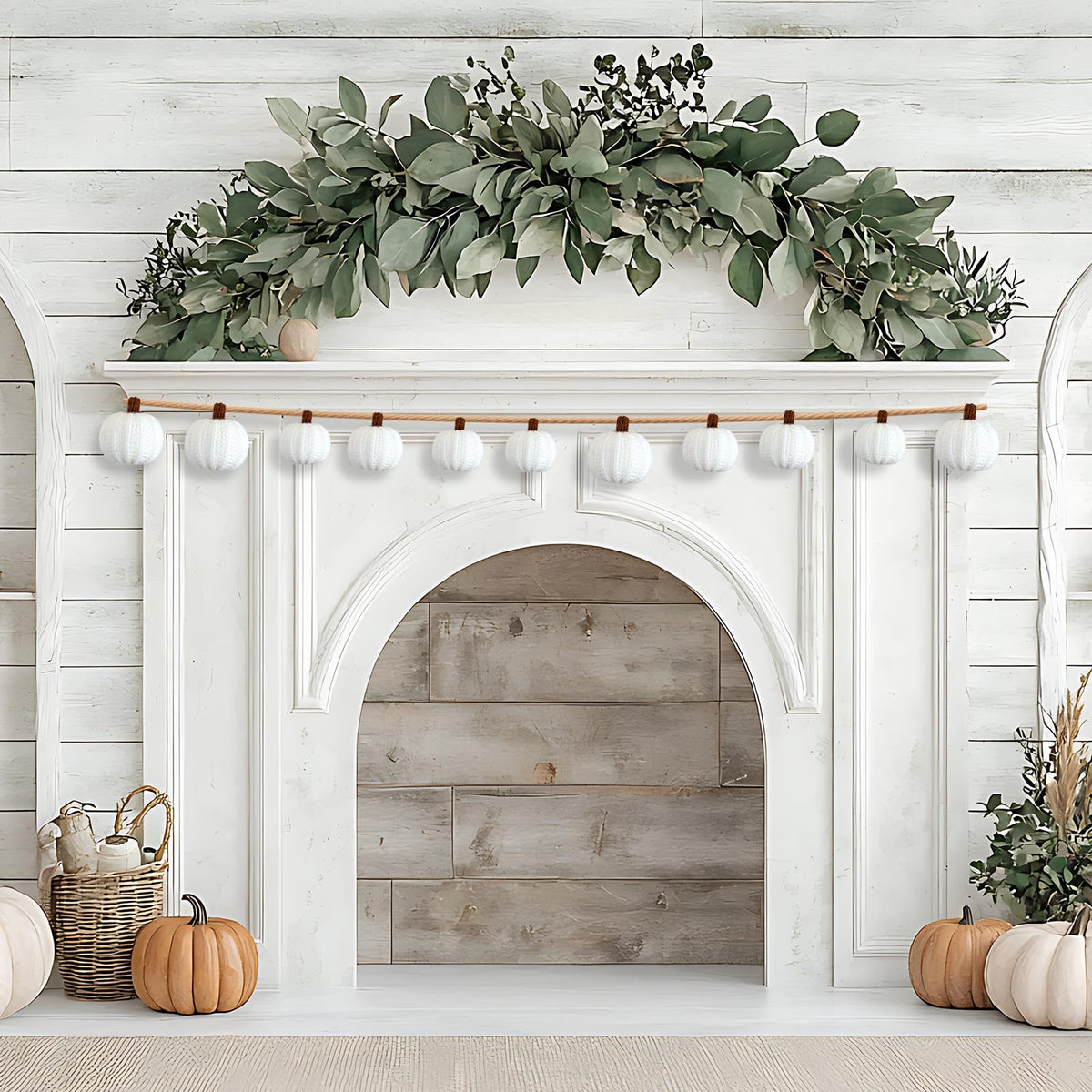 12-Pack Fall Crochet Pumpkins Handmade Fall Decor Set with 2.36, 3.15, 4inch Sizes Knit Pumpkins Farmhouse Thanksgiving Table Centerpiece, Halloween Decorations (White)