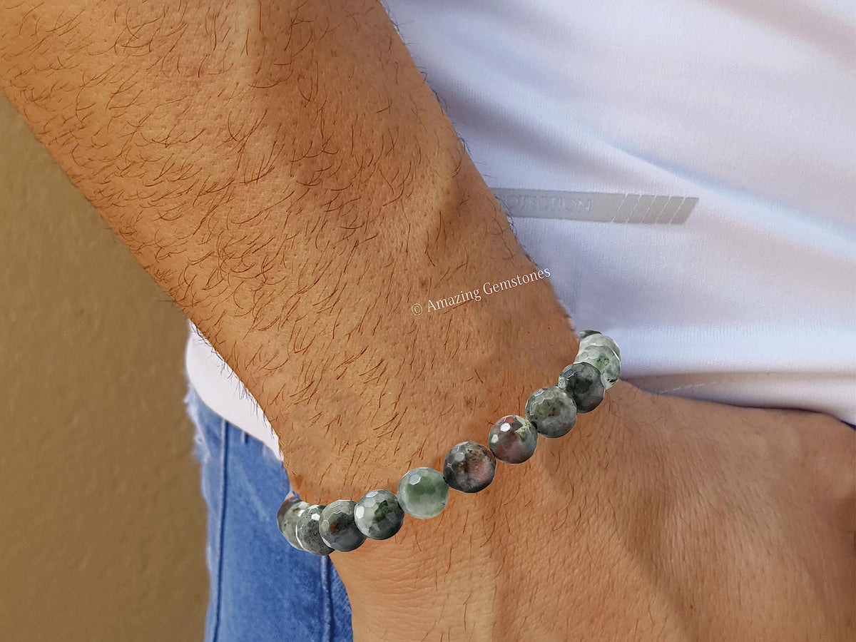 Amazing Gemstone African Bloodstone Bracelet for Women - Chakra Mens Bracelet Protection Crystals & Healing Stones - Blessing Faceted Beaded Bracelet Spiritual Meditation Gift Christmas (Adjustable)