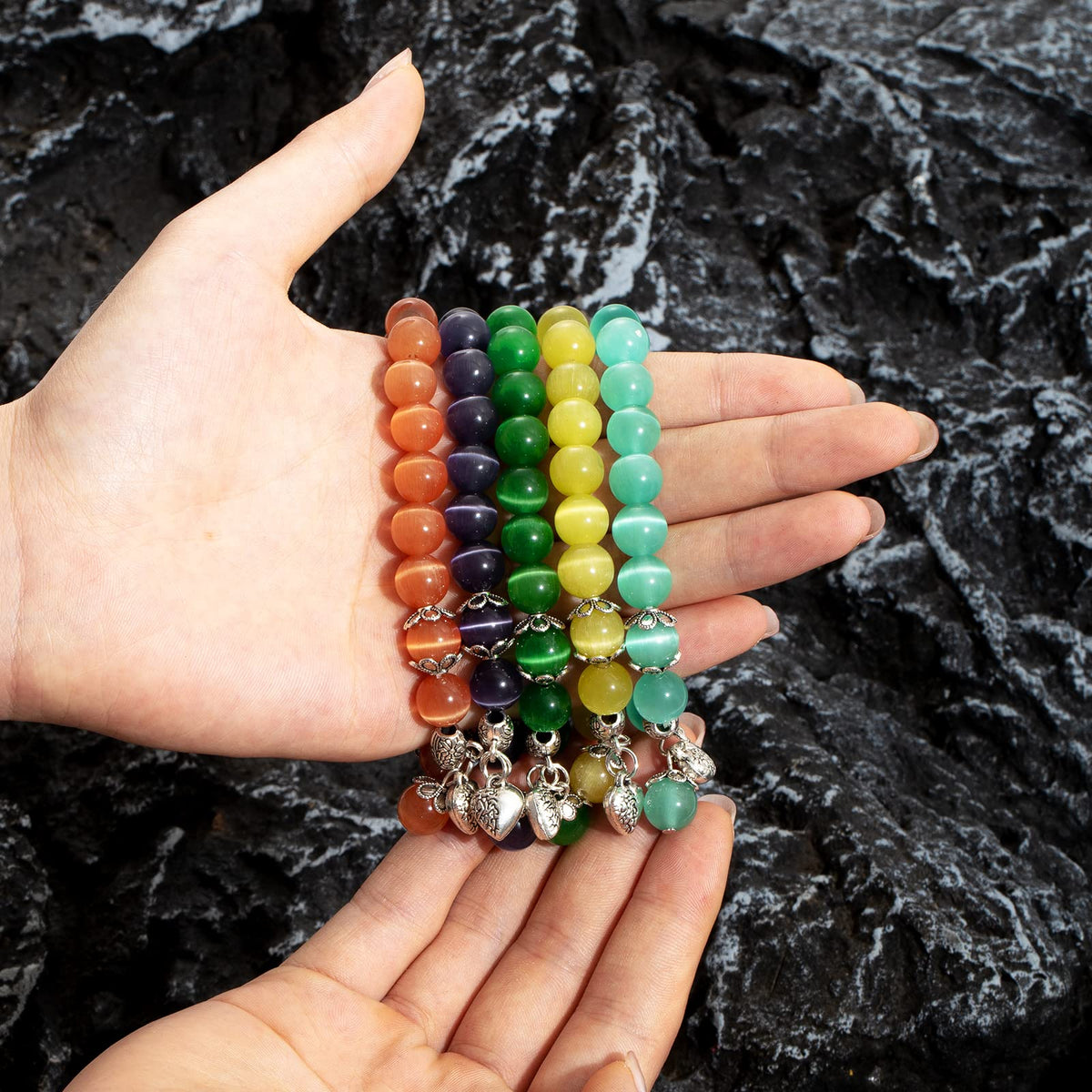 MEHUK Natural Stretch Gemstone Bracelet Healing Stone Beaded Bracelets for Women Men Gifts (Unisex) (Purple)