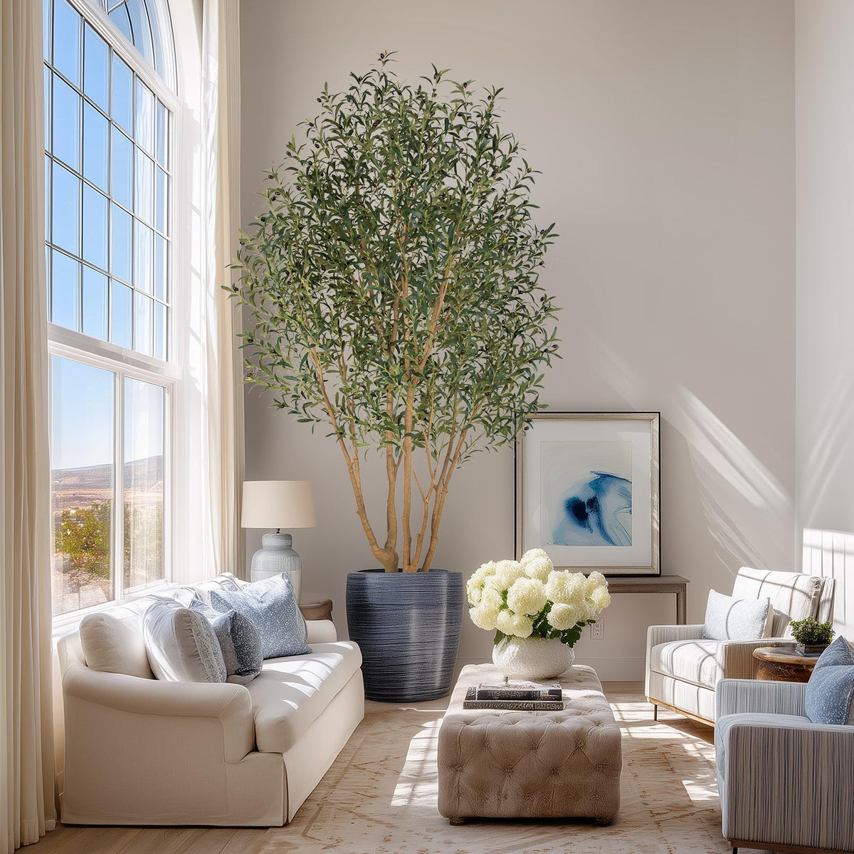 Nafresh Majestic Faux Olive Tree 9ft – Artificial Olive Tree Indoor & Outdoor with Lifelike Leaves & Textured Branches for Living Room, Office, Entryway,Patio