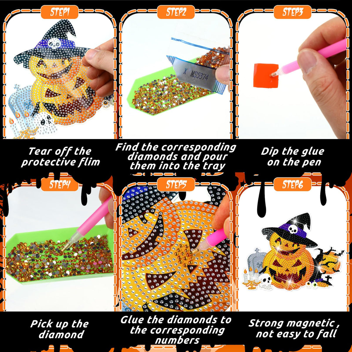Zonon 6 Pcs Fall Diamond Art Kits Hanging Sign Decor 5d Autumn Diamond Painting for Adults DIY Art Craft Welcome Sign Flower Pumpkin Boots Gnomes Truck Ornament for Thanksgiving Wall Window Door Decor
