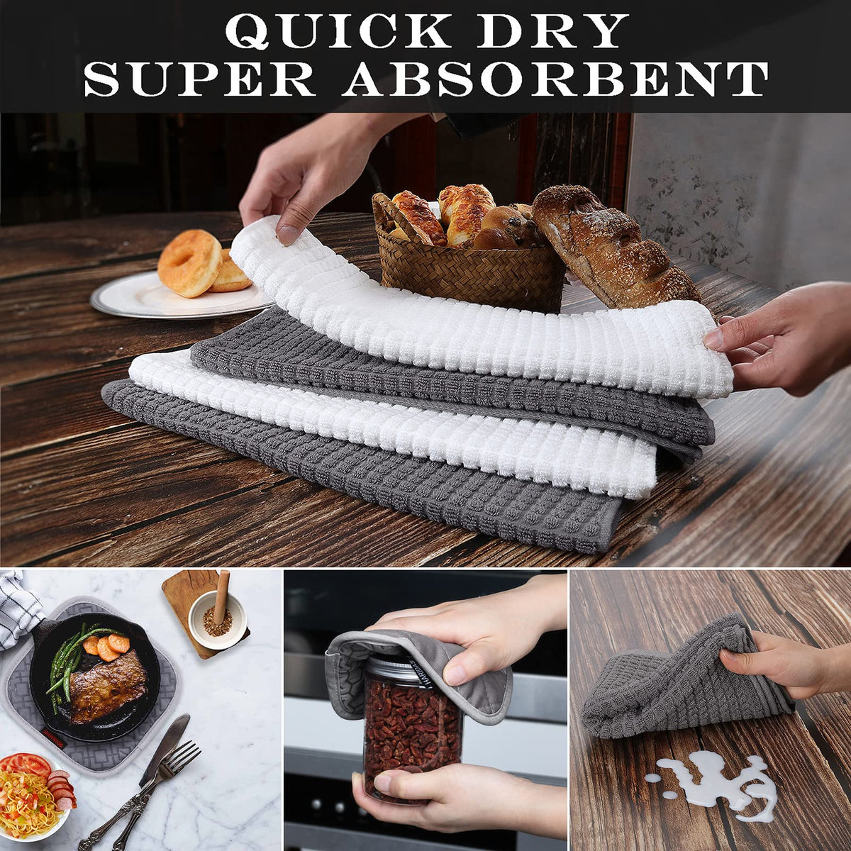 Oven Mitts and Pot Holders Sets 6pcs, Kitchen Oven Glove,High Heat Resistant 550 Degree Extra Long Oven Mitts and Potholders with Non-Slip Silicone Surface for Home Essentials (Grey) (Gray)