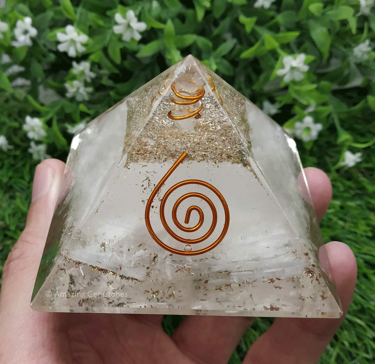 Large Orgone Pyramid | Glow in Dark Selenite Pyramid Crystal | Orgonite Pyramid | Organ Pyramids Positive Energy Healing