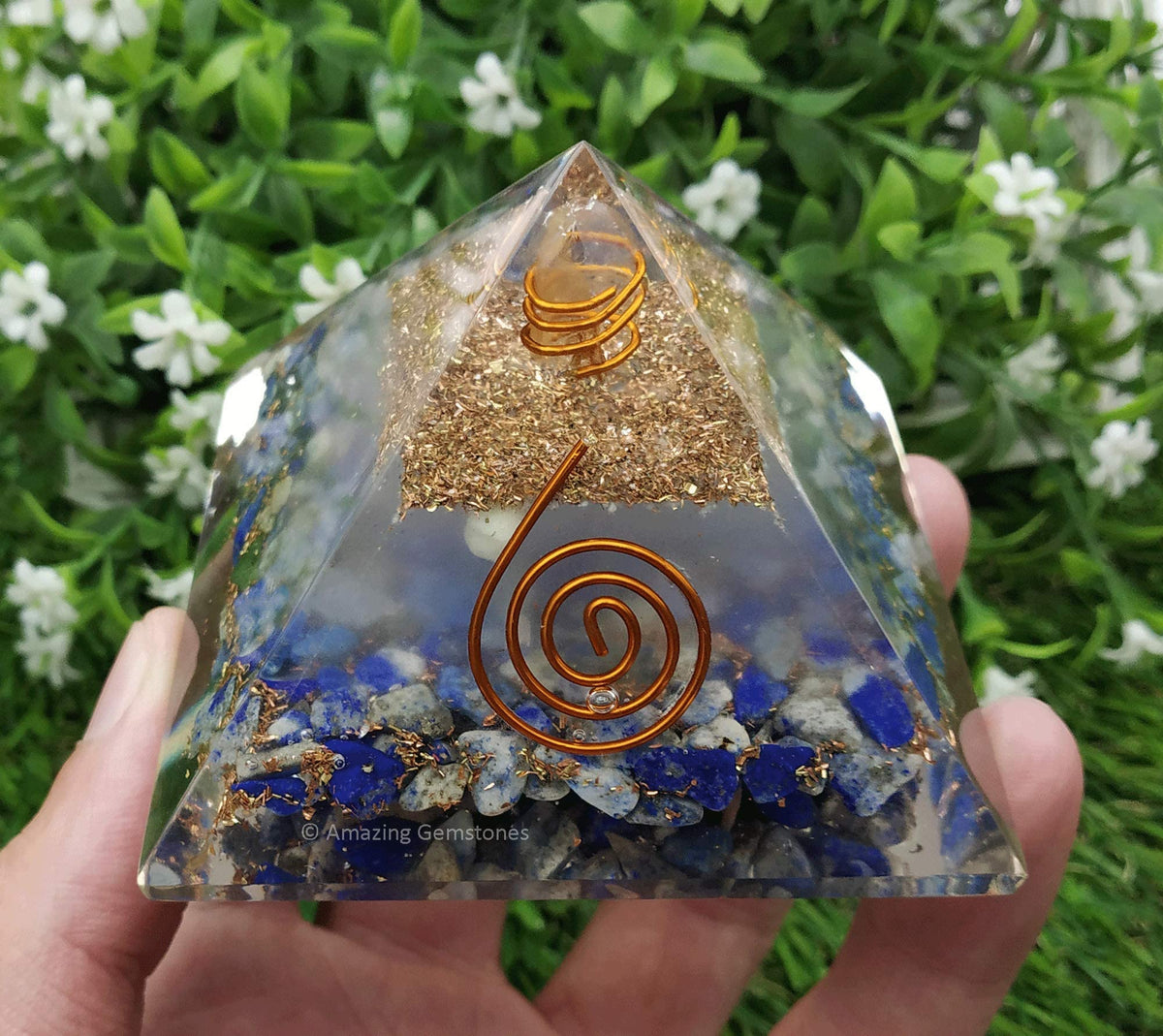 Large Orgone Pyramid | Glow in Dark Lapis Lazuli Pyramid Crystal | Orgonite Pyramid | Organ Pyramids Positive Energy Healing