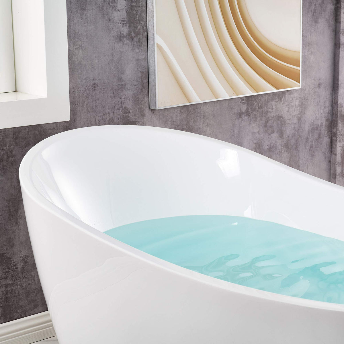 WOODBRIDGE 71" Acrylic Freestanding Bathtub Contemporary Soaking Tub , White Acrylic ( Matte Black Drain/Overflow),B0017 MB Drain &O