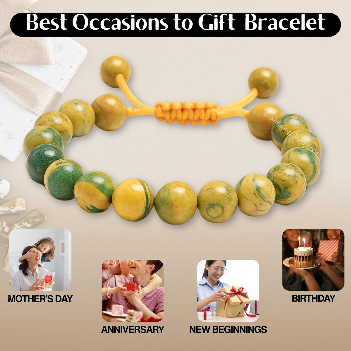 Amazing Gemstone Muscovite Bracelet for Women Men's Gifts - Protection Healing Crystal Bracelet - 8mm Gemstones Beaded Adjustable Bracelet Pulseras Para Hombres Mujer Stocking Stuffers