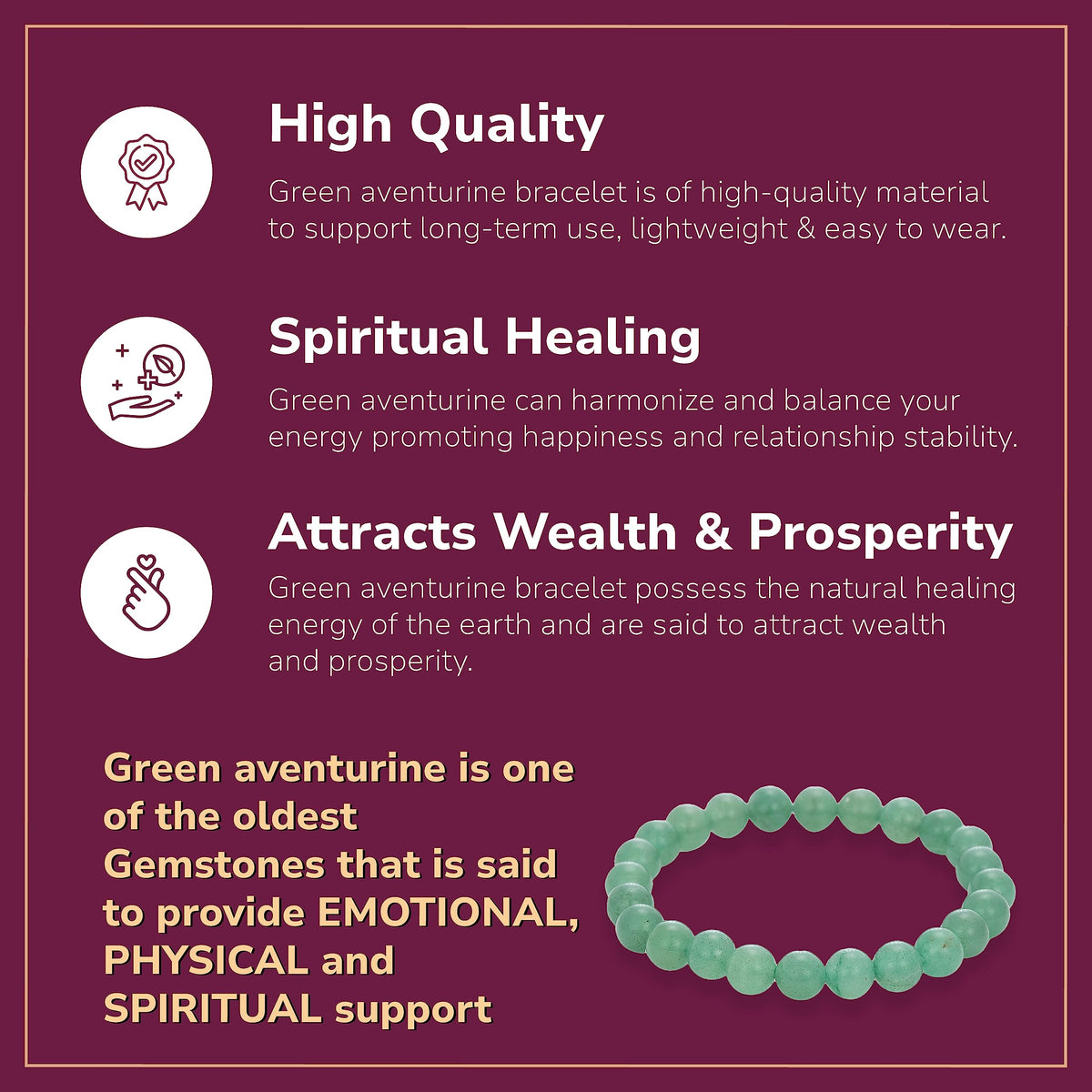 Crystal Vibe Natural Green Aventurine Bracelet - Wealth Bracelet - Money Bracelet for Prosperity - Healing Crystal Beaded Bracelet for Women Men - Adjustable Size