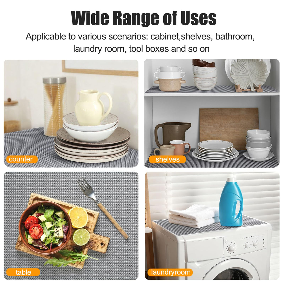 Songrey Non-Adhesive Drawer and Shelf Liner, 12IN x 20FT Non Slip Cabinet Liners, Protect Kitchen Cupboard, Bathroom Drawers, Breathable, Thick Strong Grip mat (Dark Gray)