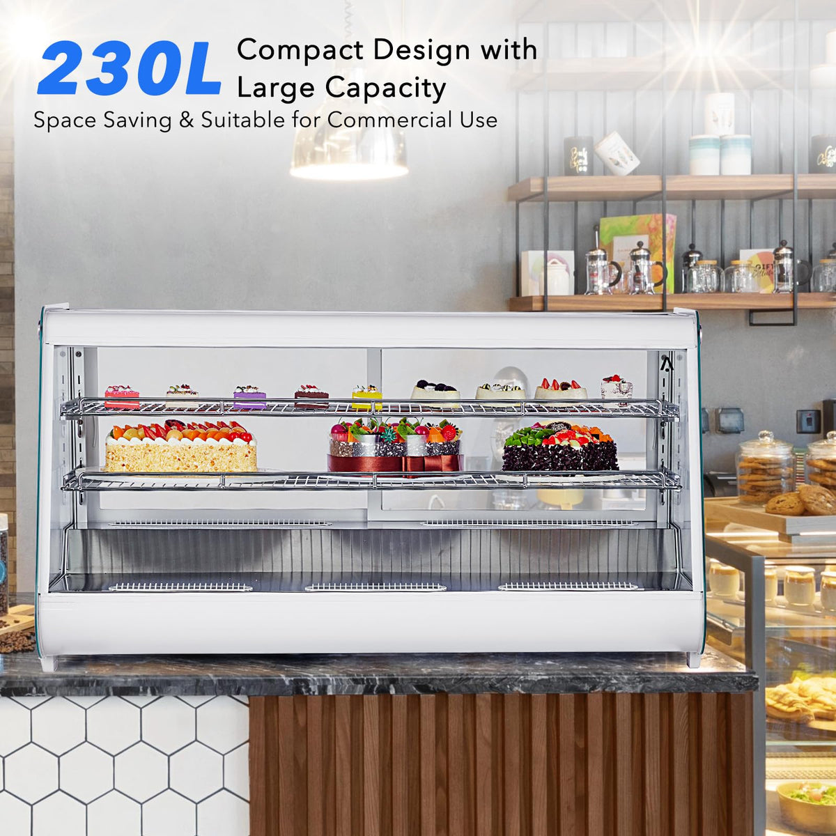 Garvee Commercial Refrigerated Display Case 8.1 Cu.Ft. Countertop Pastry Display, Air Cooling with Automatic Defrost & LED Lighting, Rear Sliding Door for Cakes, Desserts in Bakery or Cafe