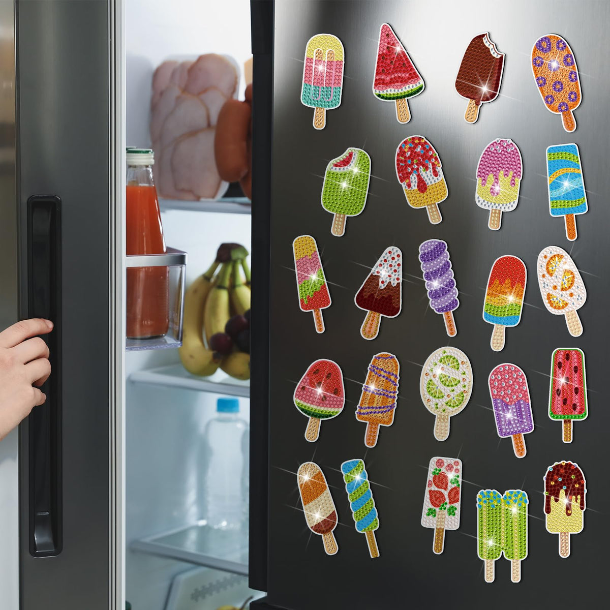Remuuly 30 Pcs Ice Cream Diamond Painting Magnets Summer Diamond Art Magnet Kits for Adults Ice Cream 5D Rhinestones Refrigerator Magnetic Stickers for Beginner DIY Crafts Fridge Summer Gifts