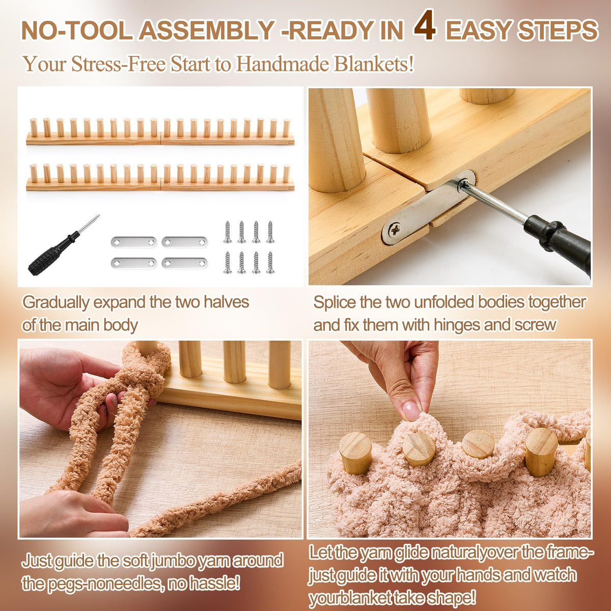 Novabright 67'' Extra Large Chunky Knitting Loom Knitting for Blanket Making 2 in 1 Making Loom for DIY Throw Blankets Adjustable Size Chunky Knit Foldable Weaving Kit for Beginner Yarn Craft