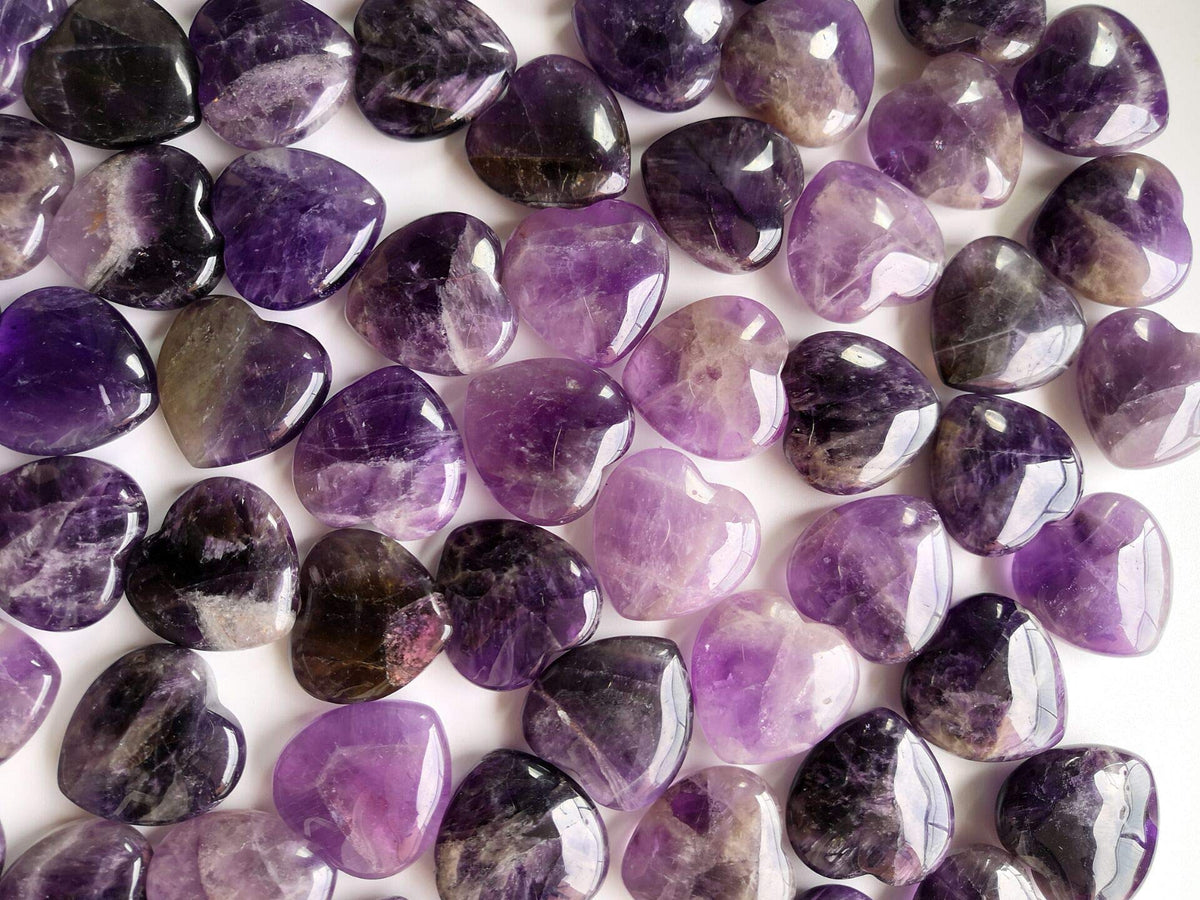 Loveliome 4 Pcs Natural Amethyst Love Heart Pocket Stone Healing Chakra Worry Stone(1 Inch)