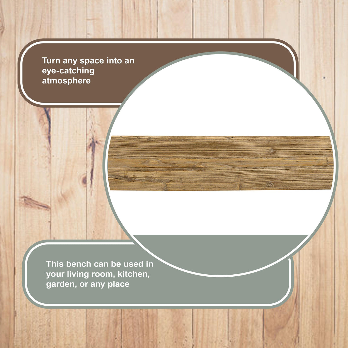 Artissance Rustic Natural Wood Noodle Bench, Long Wooden Entryway Bench, Weathered Farmhouse Indoor Outdoor Seating, End of Bed or Dining Room Bench Decor