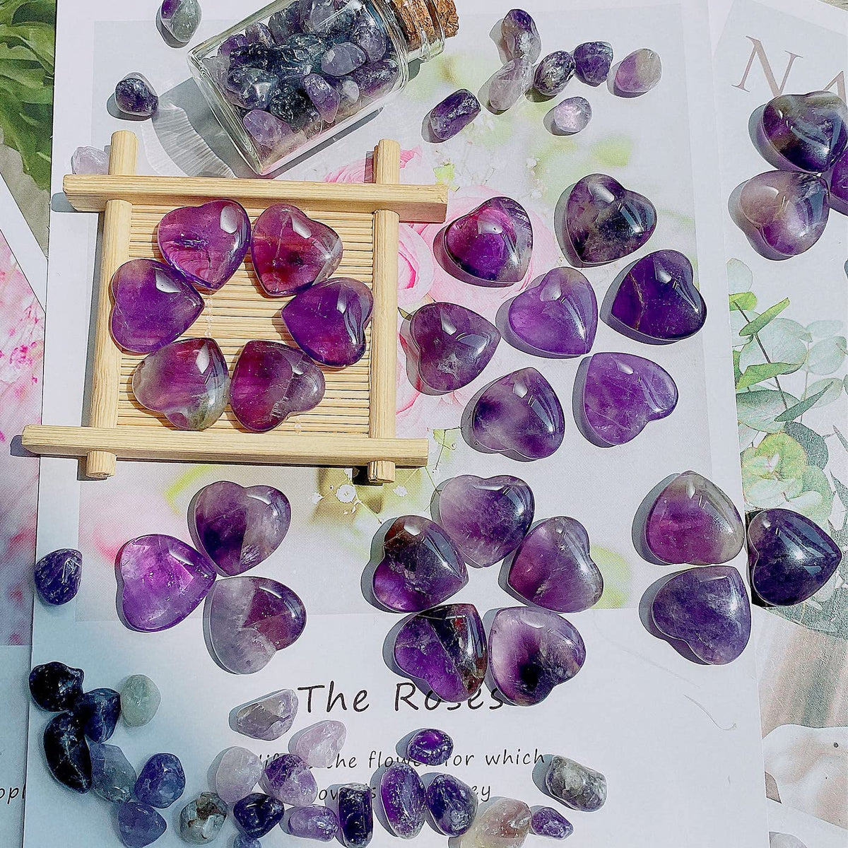 QINJIEJIE 20 PCS Amethyst Heart Crystal Purple Healing Crystals Natural Cute Stones Pocket Healing Palm Love Bulk Set Wholesale Reiki Energy Balancing Meditation Valentine's Day Gift