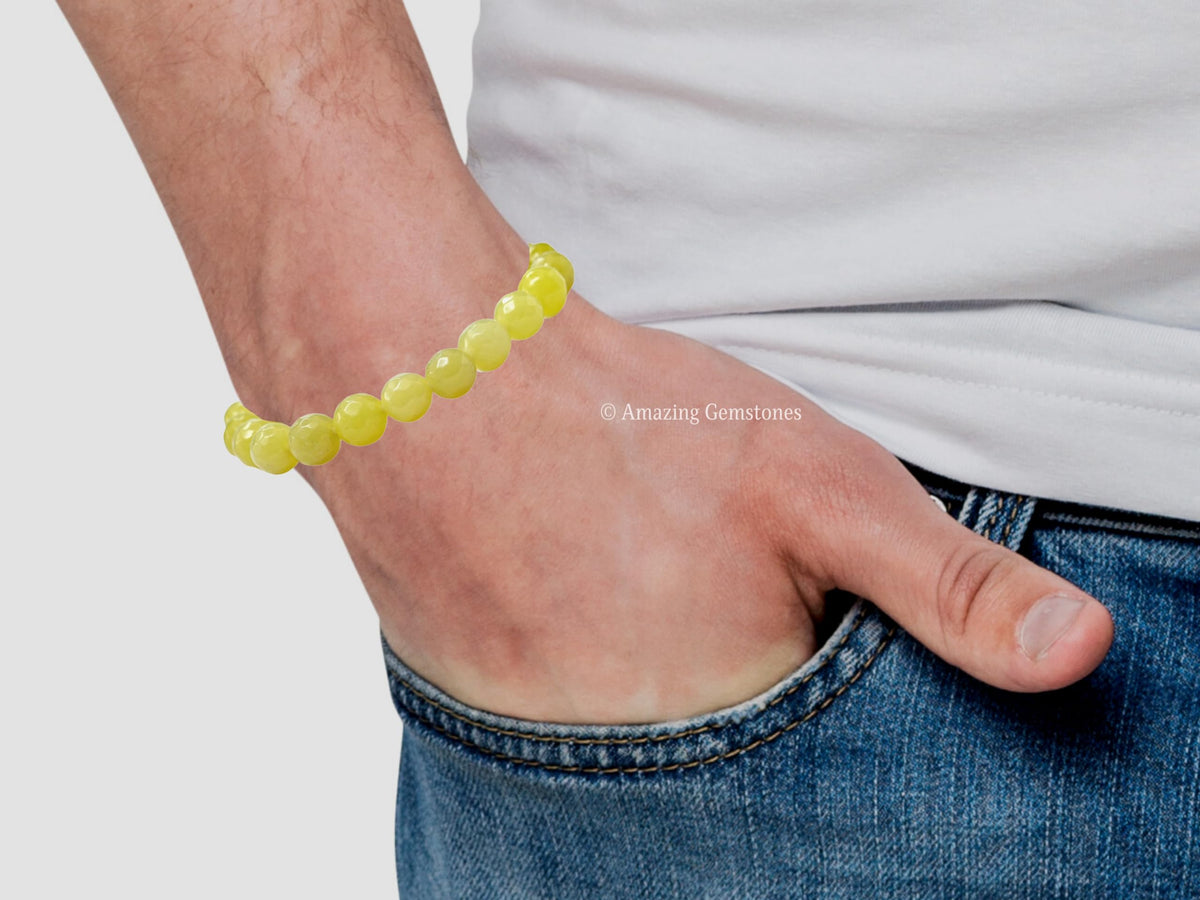 Amazing Gemstone Lemon Jade Bracelet for Women - Chakra Mens Bracelet Protection Crystals&Healing Stones - Bracelet Spiritual Meditation Gift Christmas Stocking Stuffers (Faceted Beaded Bracelet)