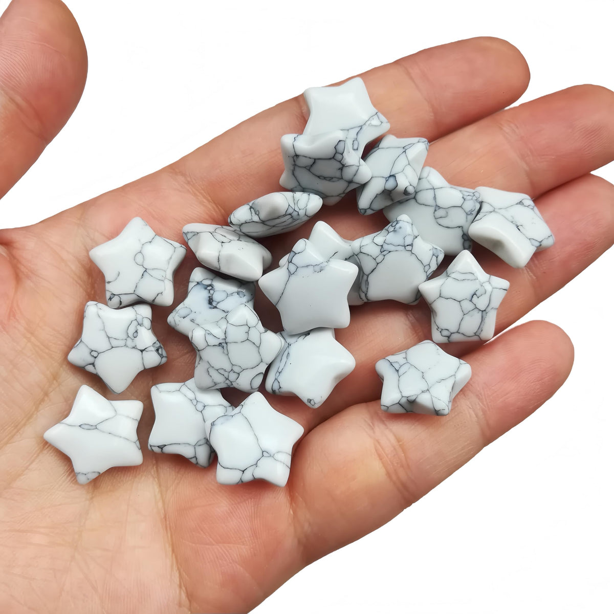 Sunshcat Synthetic White Howlite Turquoise 10Pcs Star Shaped Thumb Crystals and Healing Stone,0.6" Haped DIY Jewelry Pendant 
