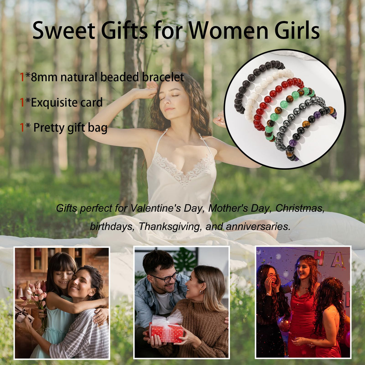 Gnamy Moonstone Beads Bracelet for Women, Healing Crystal Bracelet for Spiritual Healing Positive Energy Stress Relief, Natural Stone Stretch Beaded Bracelets Birthday Jewelry Gifts for Daughter Friends Girlfriend Her