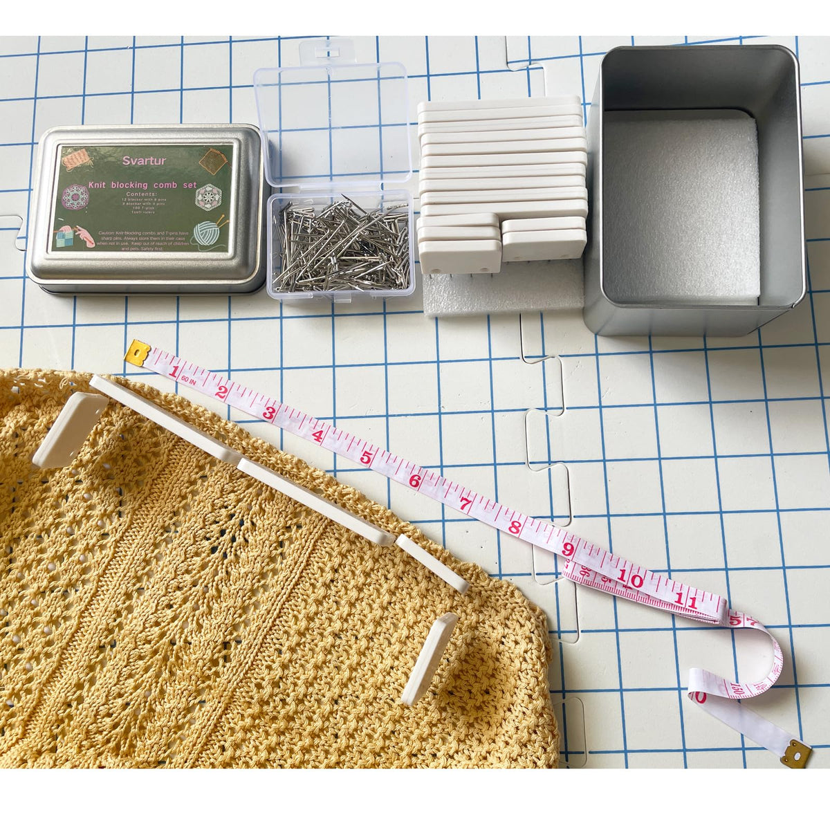 Svartur Knit Blocking Pins Kit, Includes 20 Knit Blocking Combs, 100 T-pins for Blocking Knitting Crochet, Needlework Projects, Knitting Block Tool for Blocking Mats, White