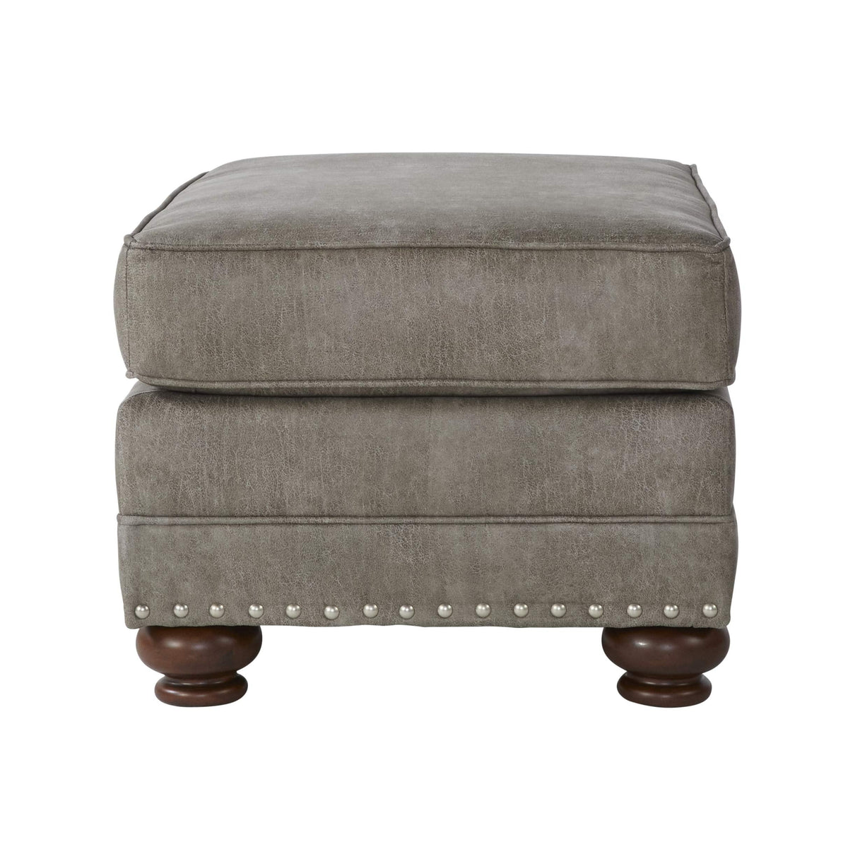 Roundhill Furniture Leinster Faux Leather Upholstered Nailhead Chair and Ottoman, Gray