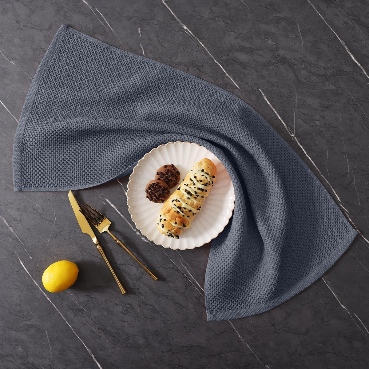 Homaxy 100% Cotton Kitchen Towels and Dishcloths Set, 12 x 12 Inches and 13 x 28 Inches, Set of 8 Bulk Kitchen Towels Set, Ultra Soft Absorbent Dish Cloths for Washing Dishes, Dark Grey