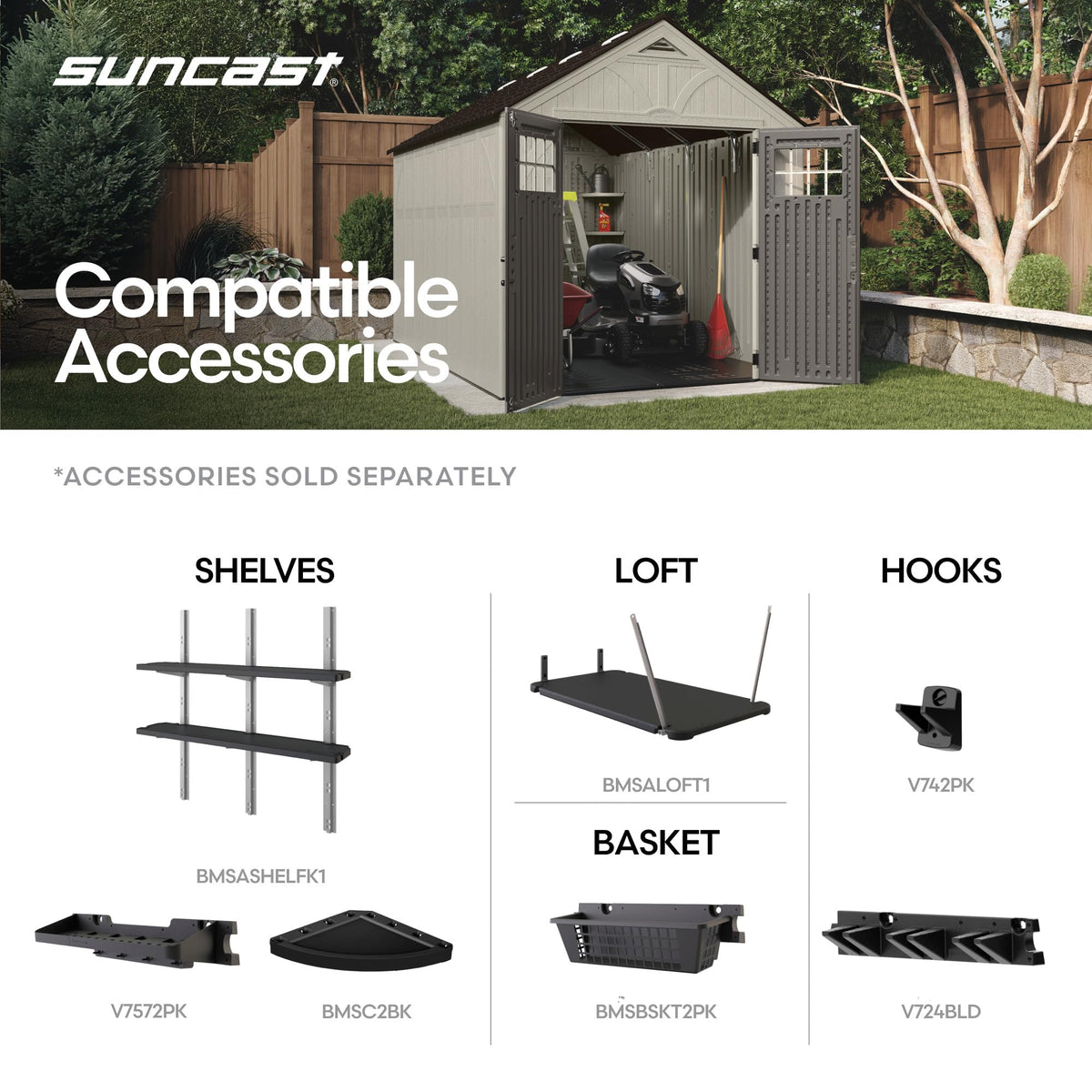 Suncast 8x10 Ft. Outdoor Storage Shed - Large Resin Outdoor Shed with Floor Included, Lockable Double Doors & Skylights. 547 Cu Ft Tremont Garden Resin Sheds for Lawn Tools, Riding Mowers, & Bikes