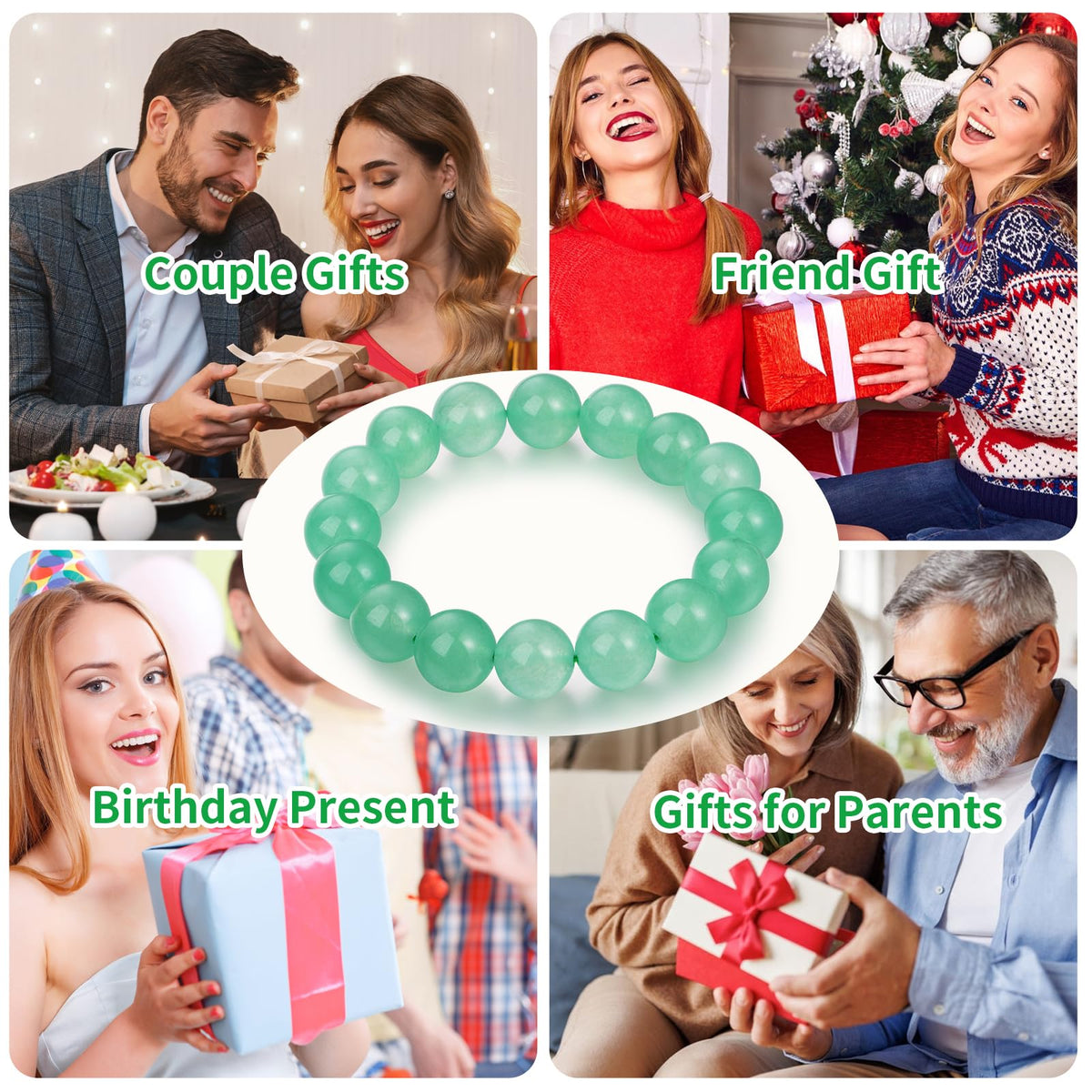 Handmade Natural Jade Beaded Bracelet for Women & Men – Genuine Green/White Jade Gemstone Stretch Bracelet – Lucky Energy Healing Jewelry Gift for Peace, Prosperity & Protection LG