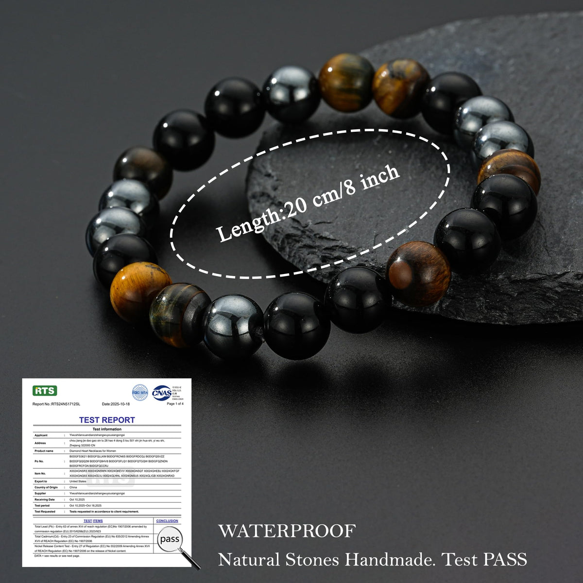HEYOLL Hematite Bracelet Men Natural Stones Handmade Black Obsidian Bracelets Hematite Tiger Eye Bracelet Mens, Anxiety Relief Items Bracelet Gifts for Husband Brithday Gifts for Men
