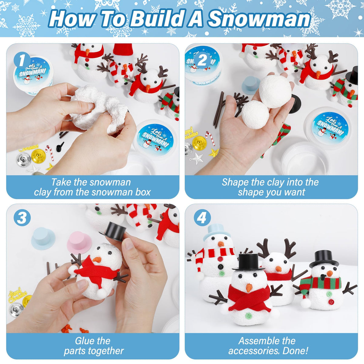 36 Pack Snowman Kit Set, Build a Snowman Christmas Craft for Kids, Creative Air Dry Clay Modeling Winter Decorations Indoor, Crafts Kit for Christmas Activities School Family Winter Party Supplies